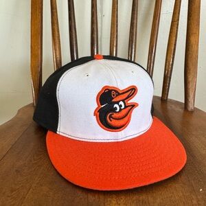 Baltimore Orioles New Era Fitted Hat Size 1/4 white & Orange